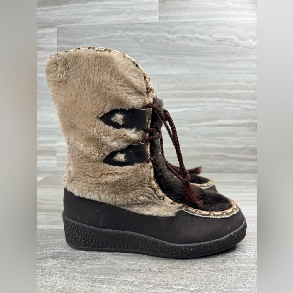 Snowland Vintage Faux Shearling Wedge Heel Mid Snowboots Womens Size 6